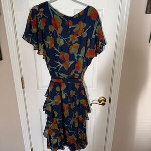 LAUREN Ralph Lauren Women's Floral Ruffle-Trim Georgette Dress Blue Size 22W NWT